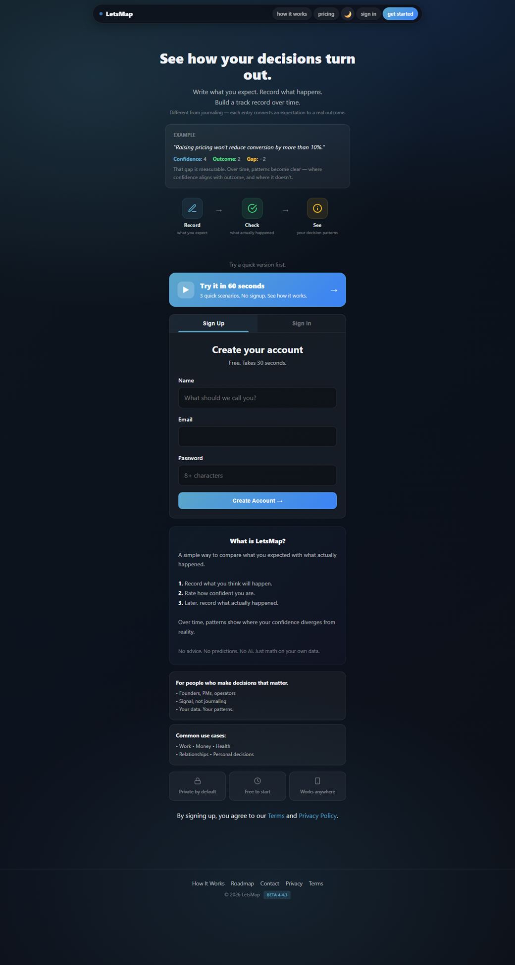 LetsMap — a decision-tracking web app